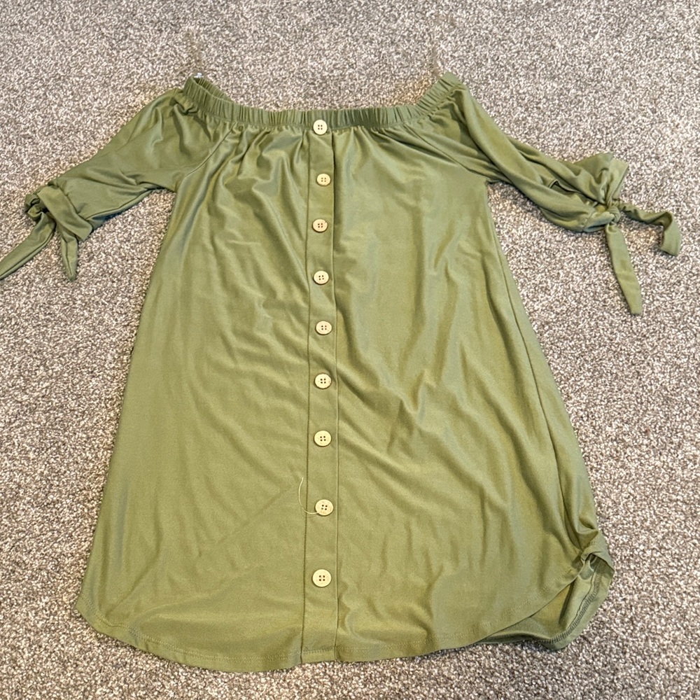 Olive Off-Shoulder Button-Down Dress